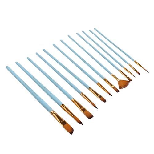 Rekidool Nylon-Pinsel-Set, Kunst, Bastelbedarf für Öl, Aquarell, Leinwand, Felskörper, Gesicht, Nagel, Miniatur-Details, Zeichnen, Kunst (12 Stück, blau) von REKIDOOL