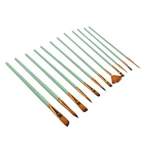 Rekidool Nylon-Pinsel-Set, Kunst, Bastelbedarf für Öl, Aquarell, Leinwand, Felskörper, Gesicht, Nagel, Miniatur-Details, Zeichnen, Kunst (12 Stück, grün) von REKIDOOL