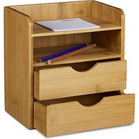 relaxdays Schreibtisch-Organizer braun Bambus 2 Schubladen, 2 Ablagen Fächer 20,0 x 13,0 x 21,0 cm von RELAXDAYS