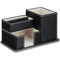 relaxdays Schreibtisch-Organizer schwarz Lederimitat 4 Fächer 18,0 x 12,0 x 10,0 cm von RELAXDAYS