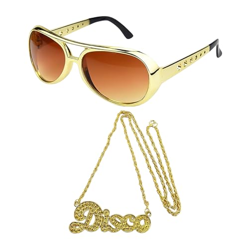 RELKLYU 1 Stück Hip -Hop -Brille, 1 Stück Metall Disco Halskette, Kreative Mode -Sonnenbrille, Unisex, Party -Rock -Punk -Accessoires. von RELKLYU