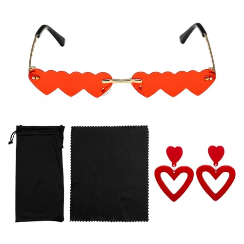 RELKLYU 1 Stück Liebesbrille, 1 Paar Liebesohrringe, 1 Stück Spiegeltuch Und 1 Stück Spiegelbeutel, Kreative Styling -Brille, Party -Kleidungszubehör. von RELKLYU