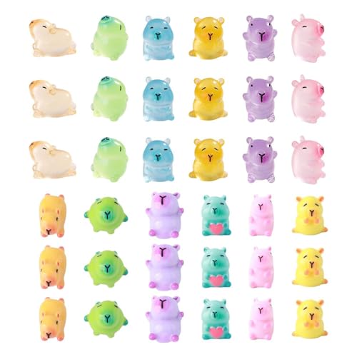 RELKLYU 36 Stück Cartoon Capybara Ornamente, Kreative Niedliche Ornamente, Kinderspielzeug, Micro -Landschaftszubehör. von RELKLYU