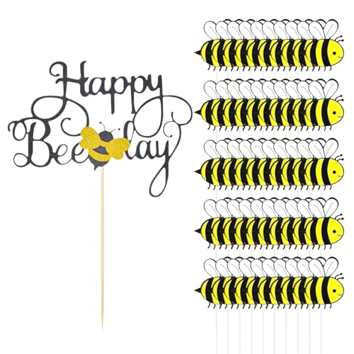 RELKLYU 50 Stücke Kleiner Bienen Und 1 Stück Großer Bienen -Einsatzkarte, Cartoon -Bienen -Einsatzkarte, Kuchendekorationen, Kindergeburtstagsfeier. von RELKLYU