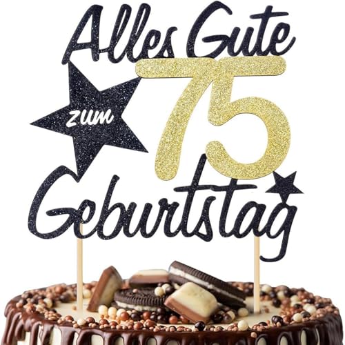 Alles Gute Zum 18 Geburtstag Cake Topper Schwarz Gold Glitzer Deutsch Happy Birthday 18 Tortendeko Cheers to 18 Years Cake Charm Party Dekoration Supplies (10) von REMAX