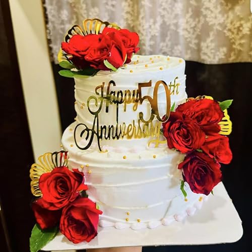 Kuchendekoration "Happy 50th Anniversary" aus Acryl, goldfarben, Hochzeitstag, Firmenjubiläum, Party-Dekoration Kuchendekoration "Happy 50th Anniversary" aus Acryl, goldfarben, Hochzeitstag, Firmenjubiläum, Party-Dekoration von REMAX
