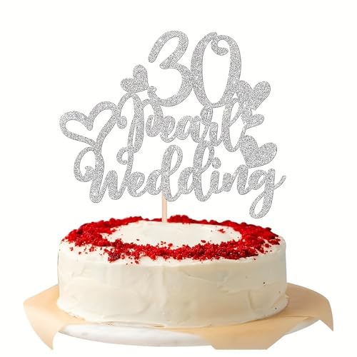 Kuchendekoration zum 25. Hochzeitstag, silberfarbener Glitzer, Herz-Kuchendekoration für Feiern, Partyzubehör, 1 Stück (50 goldfarben) von REMAX