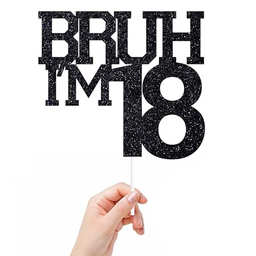 Tortenaufsatz Bruh I'm 18, mit Aufschrift "It's My Birthday Bro, Cheers to 18 Years, Happy 18th Birthday", Party-Dekoration, 15 x 12 cm, Schwarz Tortenaufsatz Bruh I'm 18, mit Aufschrift "It's My Birthday Bro, Cheers to 18 Years, Happy 18th Birthday", Party-Dekoration, 15 x 12 cm, Schwarz von REMAX