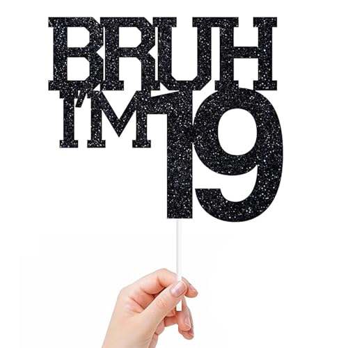 Tortenaufsatz Bruh I'm 19, mit Glitzer, Aufschrift "It's My Birthday Bro, Cheers to 19 Years, Happy 19th Birthday", Party-Dekoration, Schild, 15 x 12 cm, Schwarz Tortenaufsatz Bruh I'm 19, mit Glitzer, Aufschrift "It's My Birthday Bro, Cheers to 19 Years, Happy 19th Birthday", Party-Dekoration, Schild, 15 x 12 cm, Schwarz von REMAX