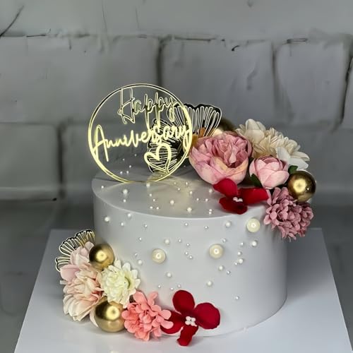 Tortenaufsatz "Happy Anniversary", goldfarben, Acryl, Hochzeitstag, Party, Kuchendekoration, Firmenjubiläum, Party-Kuchendekoration (goldfarben) von REMAX