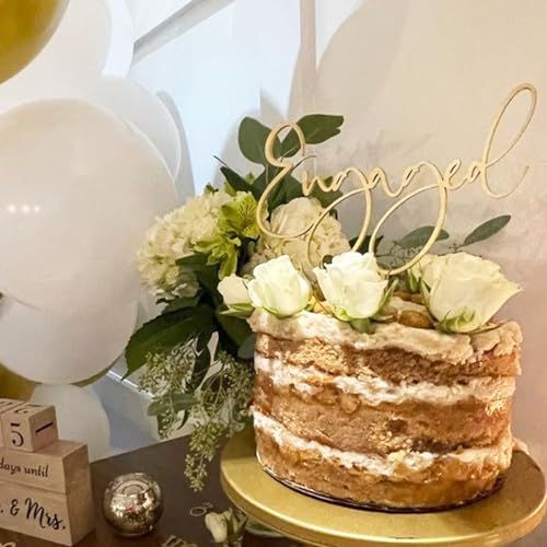 Tortenaufsatz aus Acryl, Motiv: Verlobungsparty, Kuchendekoration, Schild, Dessert-Dekor, Aufschrift "We're Engaged", Kuchenanhänger für Junggesellinnenabschiede, Dekoration, Zubehör (Holz A) von REMAX
