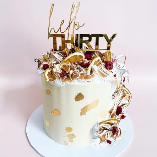 Tortenaufsatz mit Aufschrift "Hello Thirty", goldfarben, Acryl, zum 30. Geburtstag, Partyzubehör zum 30. Geburtstag, Partyzubehör (Gold2) von REMAX