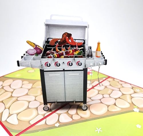3D Pop-Up Grußkarte, BBQ Grill Design mit Gemüse und Fleisch, Handgefertigte Geburtstagskarte von REMOtech