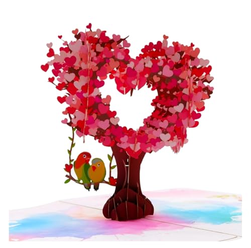 3D Pop-Up Karte, Herzbaum mit Vögeln, Romantische Grußkarte für Hochzeitstag, Geburtstag, Liebe, Handgefertigt von REMOtech