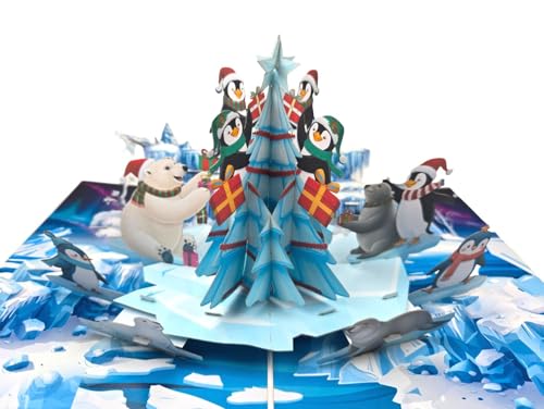 3D Pop-Up Weihnachtskarte Pinguine & Eisbär mit Tannenbaum – Winterlandschaft, handgefertigt, 15 x 20 cm geschlossen, 30 x 20 x 14 cm geöffnet, inkl. weißem Umschlag – Deko & Geschenk 3D Pop-Up Weihnachtskarte Pinguine & Eisbär mit Tannenbaum – Winterlandschaft, handgefertigt, 15 x 20 cm geschlossen, 30 x 20 x 14 cm geöffnet, inkl. weißem Umschlag – Deko & Geschenk von REMOtech