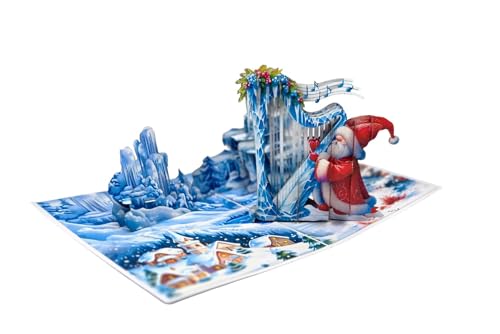 3D Pop-Up Weihnachtskarte mit Santa Claus und Harfe, Winterlandschaft & Musiknoten, Handgefertigte Klappkarte 13x18 cm mit Umschlag, Besondere Weihnachtsgrußkarte für Familie & Freunde 3D Pop-Up Weihnachtskarte mit Santa Claus und Harfe, Winterlandschaft & Musiknoten, Handgefertigte Klappkarte 13x18 cm mit Umschlag, Besondere Weihnachtsgrußkarte für Familie & Freunde von REMOtech