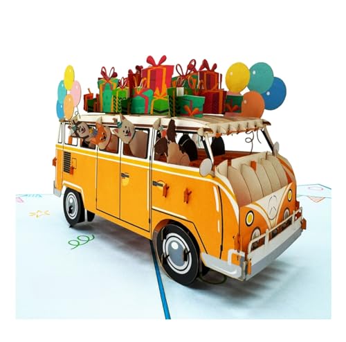 REMOtech 3D Pop-Up Geburtstagskarte, Partybus mit Hunden, Geschenke & Luftballons Design, Handgefertigt, 15x20cm REMOtech 3D Pop-Up Geburtstagskarte, Partybus mit Hunden, Geschenke & Luftballons Design, Handgefertigt, 15x20cm von REMOtech