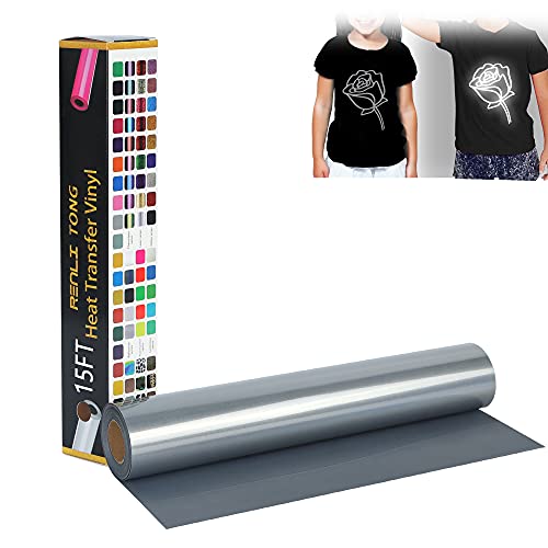 HTV Vinyl zum Aufbügeln, 30,5 cm x 4,5 m Rolle, HTV-Wärmetransfer für T-Shirt, Vinyl-Rolle, leicht zu schneiden und zu entgittern (X-reflektierendes Grau, 30,5 x 4,5 m) von RENLI·TONG