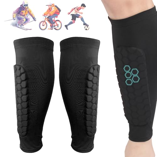 RENQIDD Frost Armours Ski-Schutz – Schienbeinschoner mit Wabenpolstern, atmungsaktive elastische Antikollisions-Leggings zum Skifahren, Ski-Schienbeinschoner und Ski-Schutzsocken (M,Black) von RENQIDD