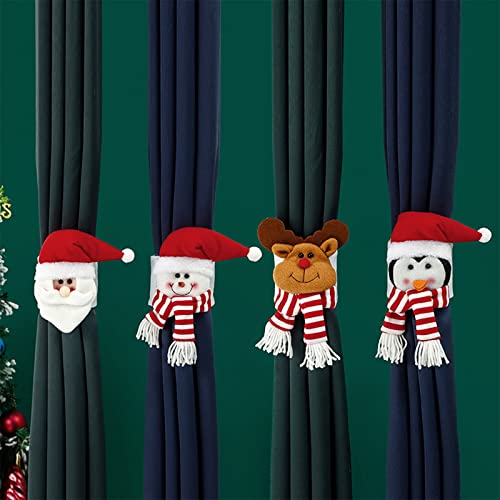 RENXR Raffhalter mit Weihnachts-Vorhangschnalle, niedlicher Schneemann-Elch, Raffhalter für Vorhänge, Weihnachtsmann, Pinguin, 4 Stück von RENXR