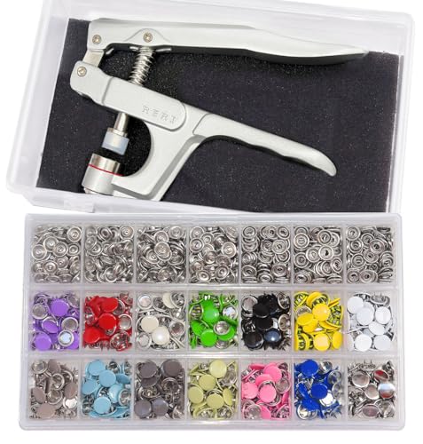 RERI Druckknöpfe Mit Zange, 280set 14Farben Φ10mm Jersey Druckknöpfe Metall, Druckknopf Set mit Zange, Nähzubehör Buttons Knöpfe zum Annähen Werkzeug Jessey Snaps Für ür Baby Kinderbekleidung Sewing von RERI