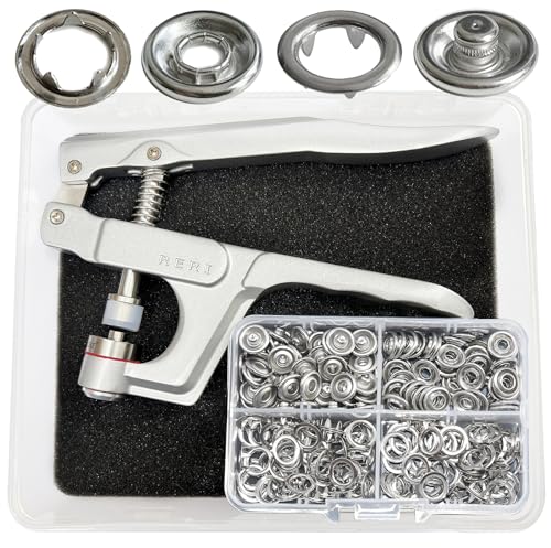 Druckknopf Set mit Zange, 80set 11mm Jersey Druckknöpfe Metall Nähzubehör Buttons Knöpfe zum Annähen Werkzeug Jessey Snaps für DIY Basteln Stoff, Kleidung Taschen (Zange und Snaps) von RERI