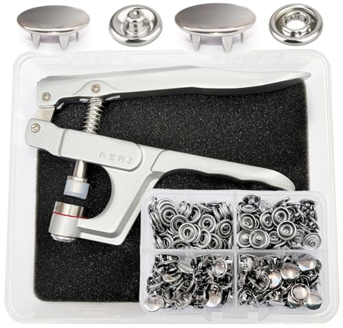 Jersey Druckknöpfe mit Zange, 11mm Silber Metall, Druckknopf Set mit Zange, Nähzubehör Buttons Knöpfe zum Annähen Werkzeug Jessey Snaps Für ür Baby Kinderbekleidung Sewing von RERI
