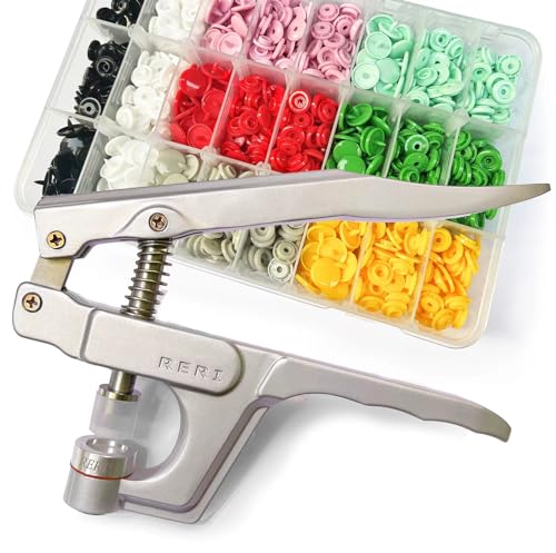 KAM Druckknöpfe mit Zange, 360 Set T5 Druckknopf in 24 Farben Kunststoffknöpfe für DIY Basteln von RERI