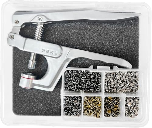 Leder Nieten Set mit Zange, 12mm Metall Doppelkappe Druckknöpfe für DIY Handwerk Reperatur nähen, Handgemacht, DIY Kleidung (Silber Nieten) von RERI