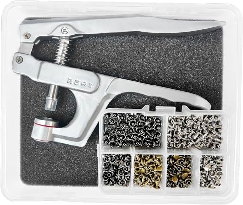 Nieten-Set, 3 Farben und Druckknöpfe für Lederhandwerk, Kleidung, Schuhe, Lederstiefel, Taschen, Dekoration (120 Stück, 12 mm Nieten und Zangen) von RERI