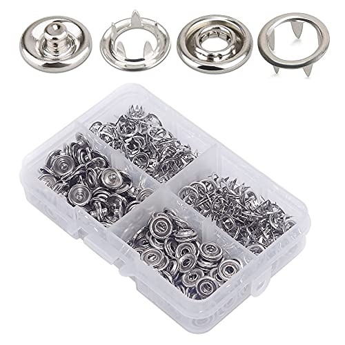 RERI 50 Stück Φ10mm Jersey Druckknöpfe Metall, Nähfrei Buttons Hohle Feste Knöpfe Werkzeug Prong Schnalle Kam Snaps für DIY Basteln Baby Kinder Jersey Stoff, Kleidung Taschen (Silber) von RERI