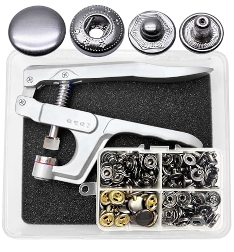 RERI Druckknöpfe mit Zange 40set 15mm Schwarz Druckknöpfe für Lederhandwerksjacke Handtasche Brieftasche von RERI