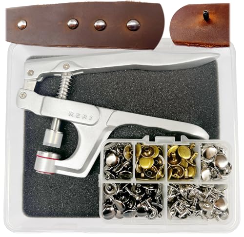 RERI Leder Nieten Set mit Zange, 12mm Metall Doppelkappe Druckknöpfe für DIY Handwerk Reperatur nähen, Handgemacht, DIY Kleidung RERI Leder Nieten Set mit Zange, 12mm Metall Doppelkappe Druckknöpfe für DIY Handwerk Reperatur nähen, Handgemacht, DIY Kleidung von RERI