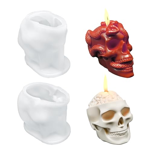 RESIN GO Halloween-Kerzenformen, Schlangenskelett und Gehirnschädel Wachsformen zur Kerzenherstellung, 3D-Totenkopf-Harzformen aus Silikon für Seifenherstellung, Epoxidharz, Gießkunst, Handwerk von RESIN GO