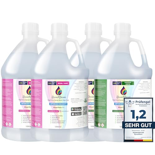 Epoxidharz Set RESIN4DECOR 1:1 Gusskristallklarer Gießharz Klebstoff für Kunsthandwerk Schmuck Formenbau Vergilbungsfrei Ungiftig 24 St Aushärtungszeit Geruchlos Resin Laminierharz - 7560ml Epoxidharz Set RESIN4DECOR 1:1 Gusskristallklarer Gießharz Klebstoff für Kunsthandwerk Schmuck Formenbau Vergilbungsfrei Ungiftig 24 St Aushärtungszeit Geruchlos Resin Laminierharz - 7560ml von RESIN4DECOR