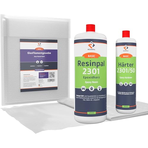 1,5kg Epoxidharz Resinpal 2301 mit Härter & 1m² Glasfilamentgewebe 163 g/m²|Epoxy-Gewebe-Set|Zum Laminieren & Gießen|Kunstharz Made in Germany|Komplett für Anfänger & Profis|Direkt vom Hersteller| 1,5kg Epoxidharz Resinpal 2301 mit Härter & 1m² Glasfilamentgewebe 163 g/m²|Epoxy-Gewebe-Set|Zum Laminieren & Gießen|Kunstharz Made in Germany|Komplett für Anfänger & Profis|Direkt vom Hersteller| von RESINPAL