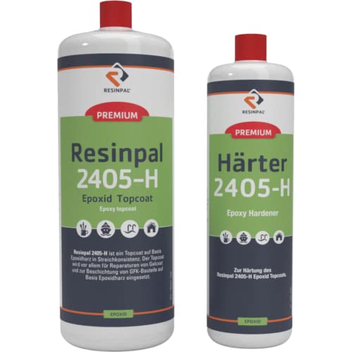 Epoxid Topcoat Resinpal 2405-H | 1,5 kg Epoxy-Topcoat-Set | Glaskar und geruchsarm | Zum Versiegeln und Beschichten | Für Bootsreparatur und als Holzschutz |UV-Resistent | Auf Basis Epoxidharz | von RESINPAL