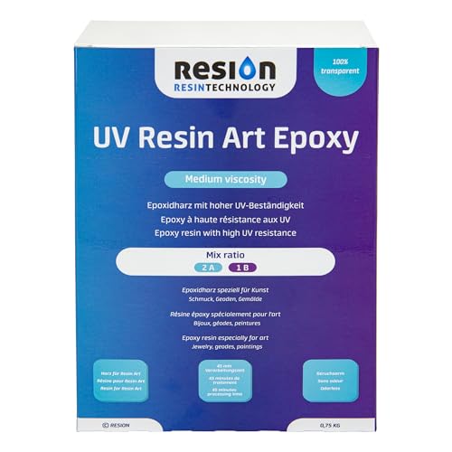 Epoxidharz mit Härter für Resin Art | 2:1 Verhältnis, Mittlere Viskosität | Transparent, 0,75kg | Kunstharz, Glasklar, Lösungsmittelfrei, Geruchlos, Transparent Epoxidharz, Epoxidharz Anfänger-Set Epoxidharz mit Härter für Resin Art | 2:1 Verhältnis, Mittlere Viskosität | Transparent, 0,75kg | Kunstharz, Glasklar, Lösungsmittelfrei, Geruchlos, Transparent Epoxidharz, Epoxidharz Anfänger-Set von RESION