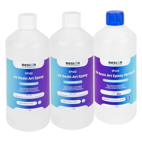 Epoxidharz Mit Härter für Resin Art | 2:1 Verhältnis, Niedrige Viskosität | Transparent, 3kg | Kunstharz, Glasklar, Lösungsmittelfrei, Geruchlos, Anfänger-Set von RESION