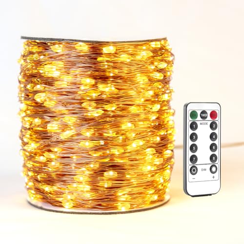 RESNICE 60m Lange Lichterkette Stecker in wasserdichte Kupferdraht-Lichterketten mit Fernbedienung 600 High-Bright LEDs für Garten, Veranda, Terrasse, Weihnachtshochzeitsfeierdekoration von RESNICE