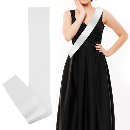 Blanko-Schärpe aus Satin, weiß, blanko, zum Selbermachen, unbedruckt, für Frauen und Mädchen, Geburtstagsparty, Festzug, Hochzeit, Junggesellinnenabschied, Festival, Dekorationen (160 x 9,5 cm) von RESTALLADNWEST