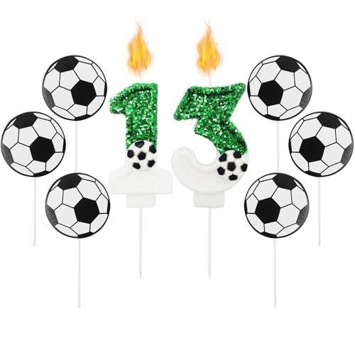 Geburtstagskerzen mit Fußball-Zahl 13, mit 6 Fußball-Kuchenaufsätzen, funkelnde Pailletten, grün-weiß, Geburtstagskuchenaufsatz, Dekorationen für Geburtstagsparty, Fußball-Themen-Aktivitäten, Geburtstagskerzen mit Fußball-Zahl 13, mit 6 Fußball-Kuchenaufsätzen, funkelnde Pailletten, grün-weiß, Geburtstagskuchenaufsatz, Dekorationen für Geburtstagsparty, Fußball-Themen-Aktivitäten, von RESTALLADNWEST