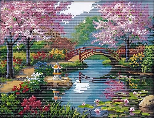 Sakura Kreuzstich-Set, 50 x 40 cm, mit Fäden, Nadeln und Kirschblütenmuster von RESTEQ