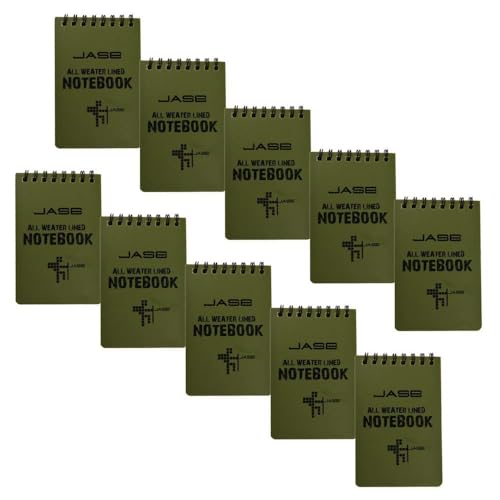 RETON 10 Pack wasserdichtes Notebook, Allwetter-Taschenformat, taktischer Notizblock, oberste Spiralnotiz Raster Papier Notepad für Aktivitäten im Freien (Grün, 3,2 "x 5,5") von RETON