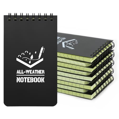 RETON 10 Stück Wasserdichte Notizblock, 3 x 5 Zoll Pocket Notizbuch, Allwetter-Notizblöcke mit Top-Spirale, Taktische Steno Blöcken mit Raster für Aktivitäten im Freien Aufnahmen (Schwarz) von RETON