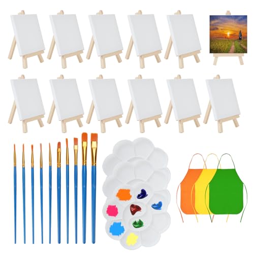 RETON 40 teiliges Mini Staffelei und Leinwand Set, 12 kleine Staffelei mit 12 Mini Leinwänden, 10 Pinsel, 3 Farbpaletten und 3 Kinder Malschürzen, Mini-Leinwand und staffelei holz kit für Zeichnung RETON 40 teiliges Mini Staffelei und Leinwand Set, 12 kleine Staffelei mit 12 Mini Leinwänden, 10 Pinsel, 3 Farbpaletten und 3 Kinder Malschürzen, Mini-Leinwand und staffelei holz kit für Zeichnung von RETON