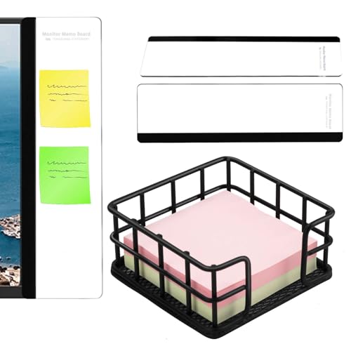 RETON 1 Stück Zettelbox, Metall Eisen Notizzettel Box 9x9 lose mit 2 Stück Computer Monitor Memoboard, Zettelkasten für Büro Schreibtisch Zubehör, Haftnotiz Organizer für Büro Arbeitsplatz und Zuhause von RETON