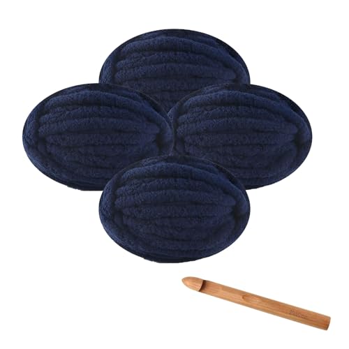 RETSAMV Häkelset 4×250g Häkelwolle mit großer Häkelnadel, 27m extra dickes Häkelgarn Strickgarn, flauschiges DIY-Garn für Schals Mützen Decken Haustiernester (Blue) von RETSAMV