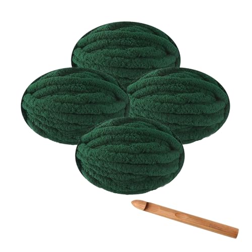 RETSAMV Häkelset 4×250g Häkelwolle mit großer Häkelnadel, 27m extra dickes Häkelgarn Strickgarn, flauschiges DIY-Garn für Schals Mützen Decken Haustiernester (Green) von RETSAMV