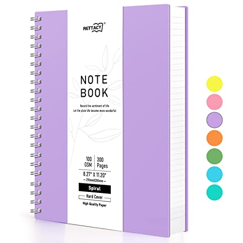 RETTACY A4 Notizblock, Notizbuch, Spiralgebundene Notizbücher, 300 Blatt/150 Seiten Zum Schreiben, 100 G/m² College-liniertes Papier, PVC-Hardcover, 21,5 X 27,9cm – Lila von RETTACY